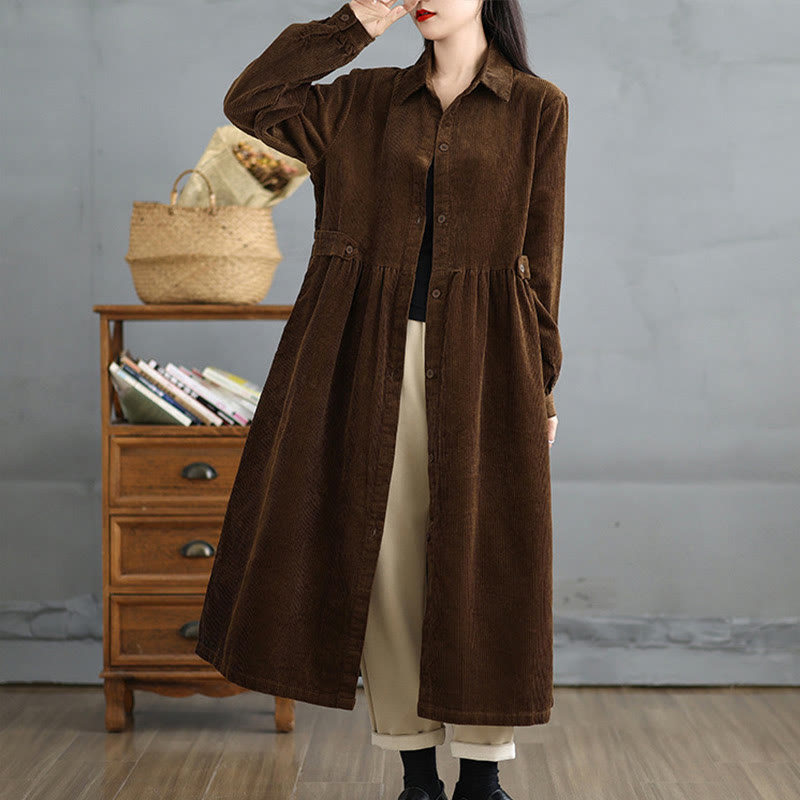 Cappotto da donna in velluto a coste di cotone con tasche e bottoni semplici, a maniche lunghe, Buddha Stones - image 1