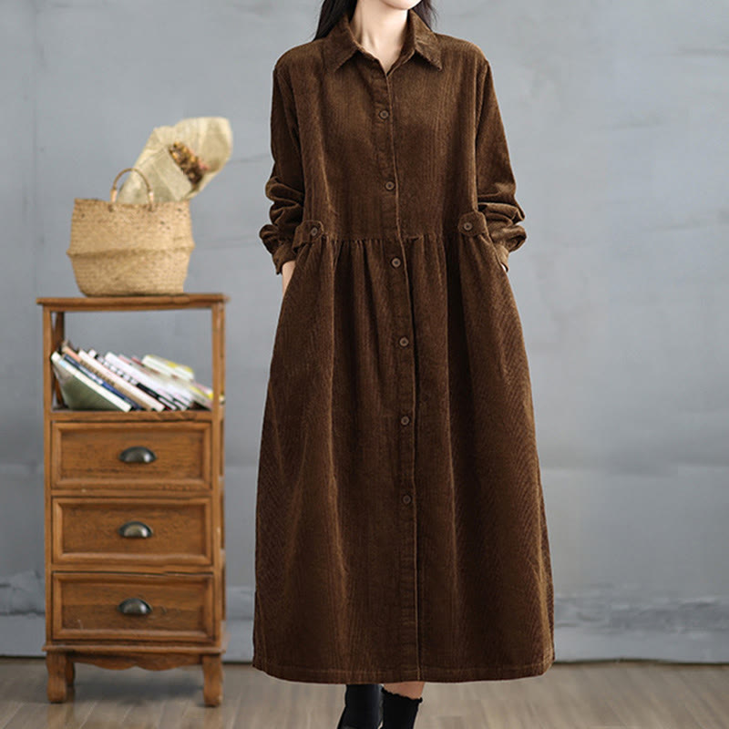 Cappotto da donna in velluto a coste di cotone con tasche e bottoni semplici, a maniche lunghe, Buddha Stones - image 5