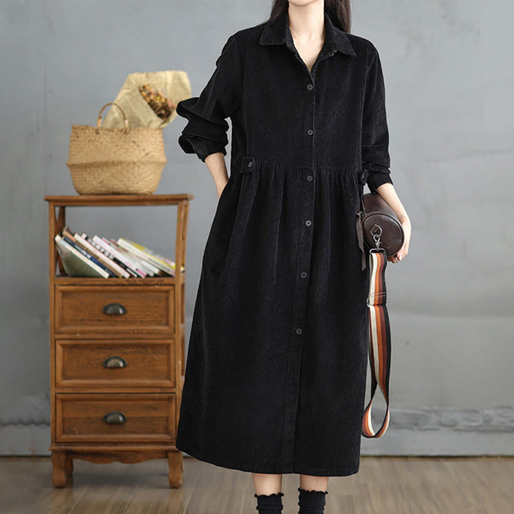 Cappotto da donna in velluto a coste di cotone con tasche e bottoni semplici, a maniche lunghe, Buddha Stones - image 11
