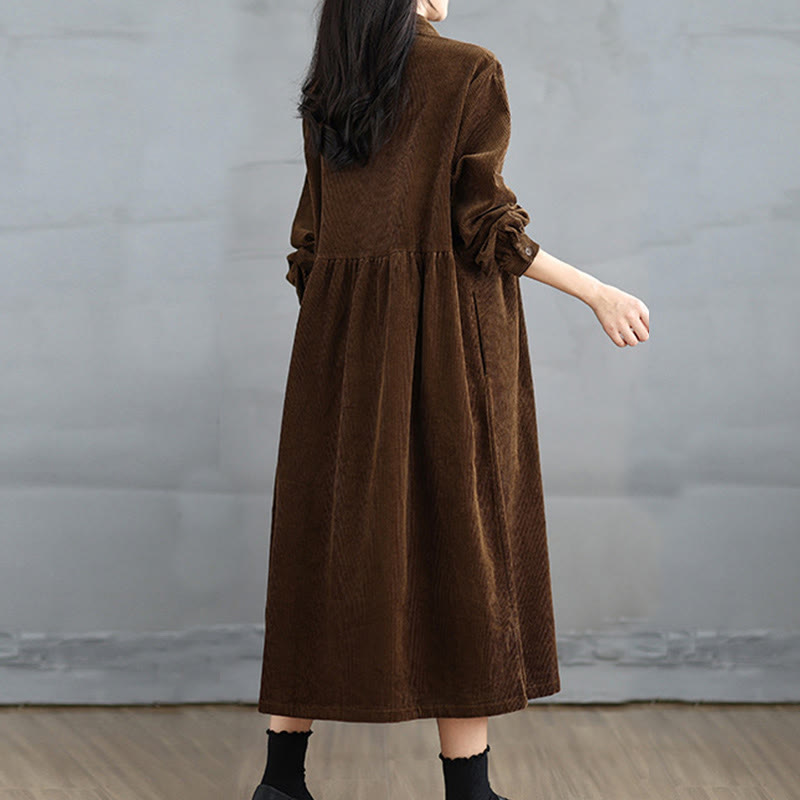 Cappotto da donna in velluto a coste di cotone con tasche e bottoni semplici, a maniche lunghe, Buddha Stones - image 4