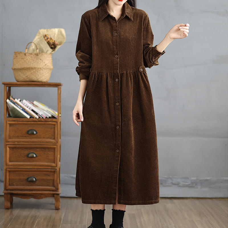 Cappotto da donna in velluto a coste di cotone con tasche e bottoni semplici, a maniche lunghe, Buddha Stones - image 3