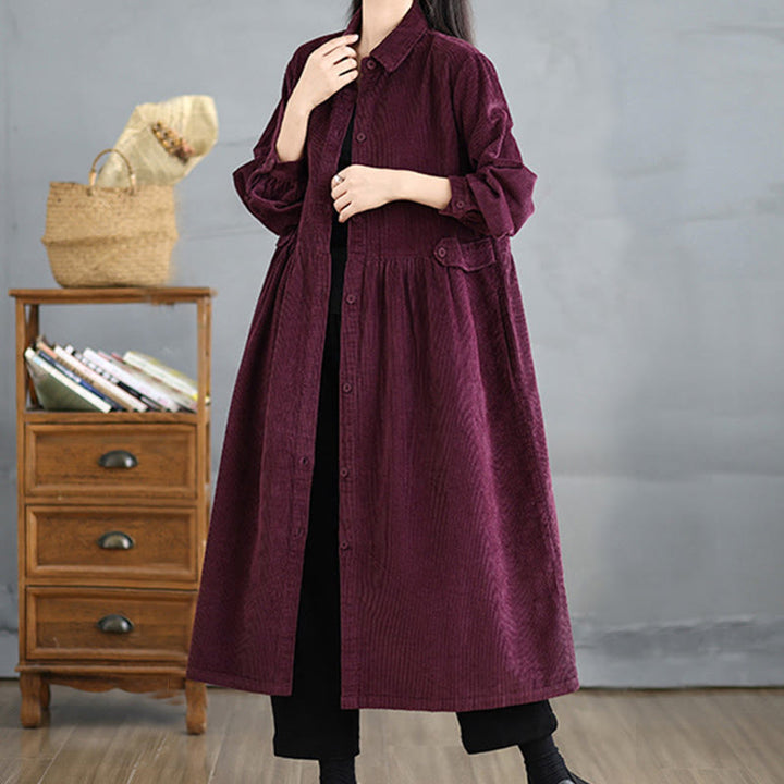 Cappotto da donna in velluto a coste di cotone con tasche e bottoni semplici, a maniche lunghe, Buddha Stones - image 21