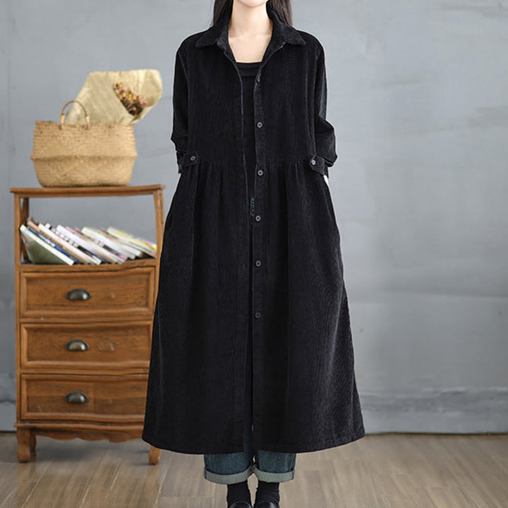 Cappotto da donna in velluto a coste di cotone con tasche e bottoni semplici, a maniche lunghe, Buddha Stones - image 14