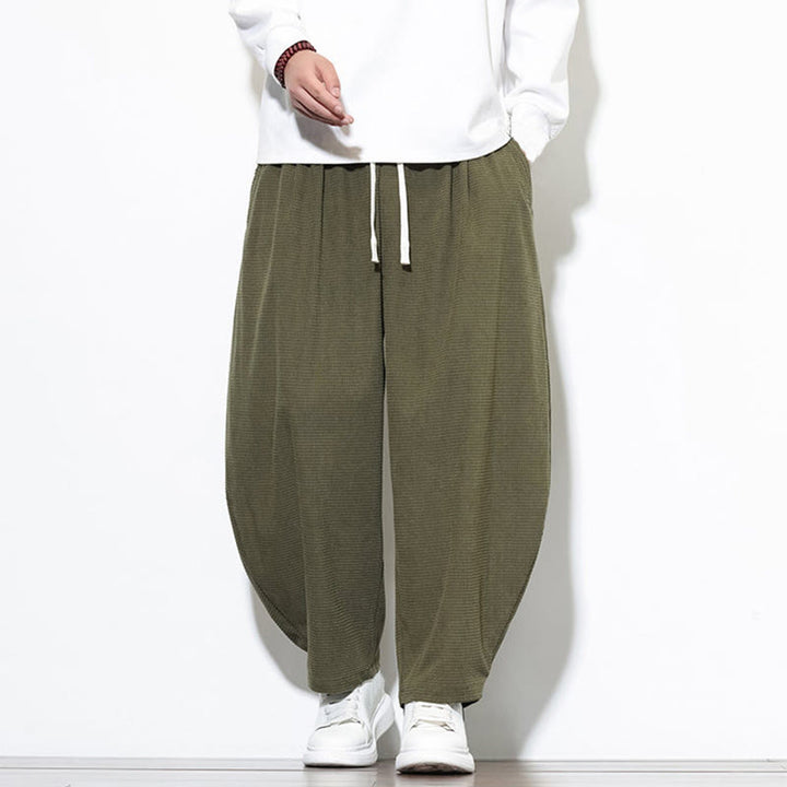 Pantaloni harem da uomo in velluto a coste di puro cotone con tasche, alla caviglia , Buddha Stones - Verde oliva - US/UK/AU46, EU56 (5XL) - image 0
