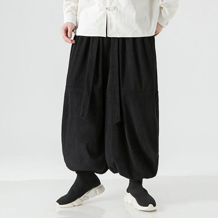 Pantaloni da uomo in velluto a coste di puro cotone con tasche, modello Harem, tinta unita, invernali, Buddha Stones - image 13