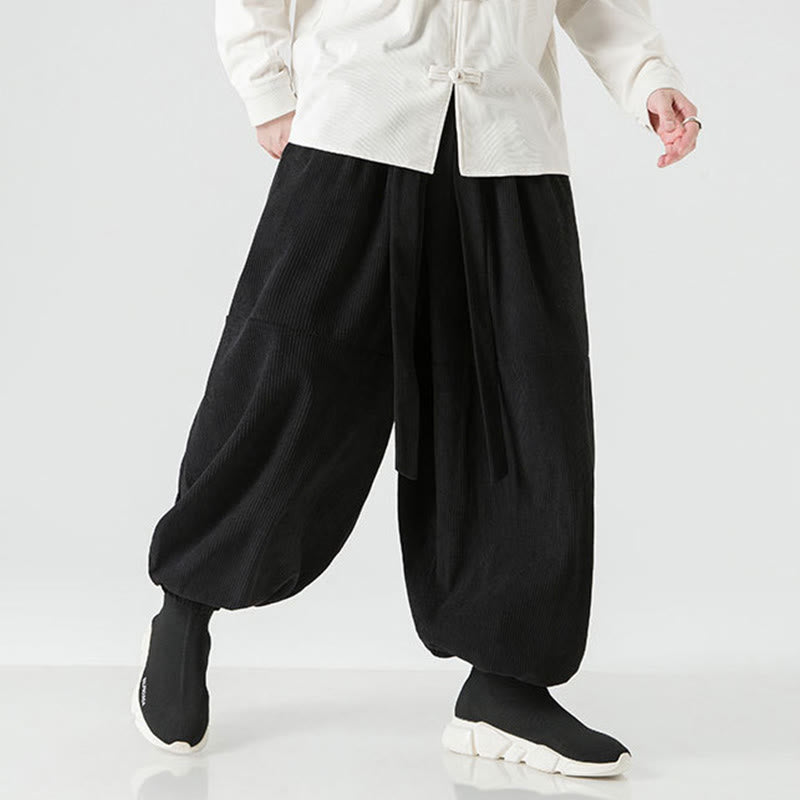 Pantaloni da uomo in velluto a coste di puro cotone con tasche, modello Harem, tinta unita, invernali, Buddha Stones - image 11