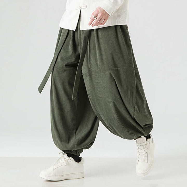 Pantaloni da uomo in velluto a coste di puro cotone con tasche, modello Harem, tinta unita, invernali, Buddha Stones - SeaGreen - US/UK/AU48, EU58 (5XL) - image 0