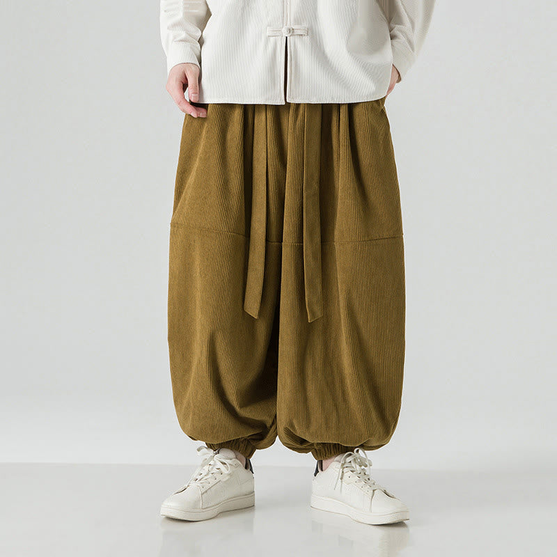 Pantaloni da uomo in velluto a coste di puro cotone con tasche, modello Harem, tinta unita, invernali, Buddha Stones - DarkGoldenrod - US/UK/AU48, EU58 (5XL) - image 17