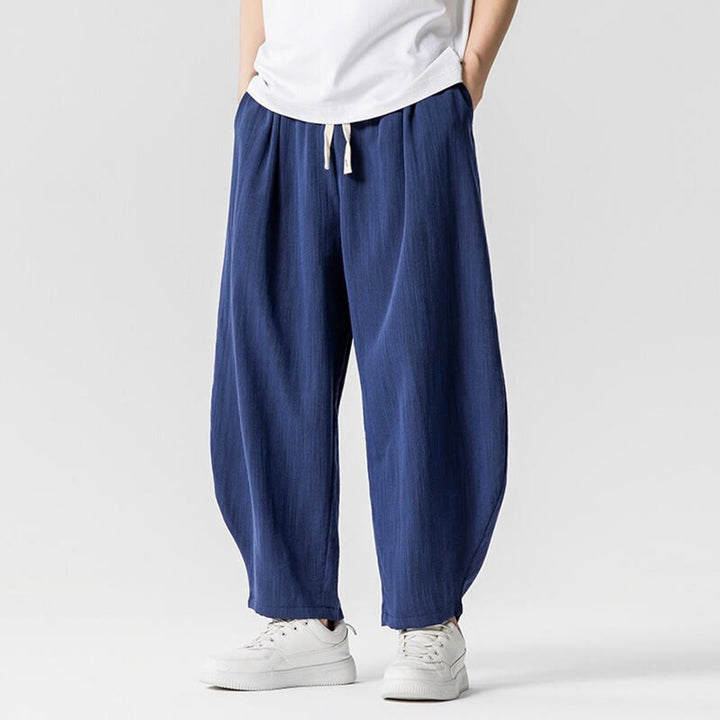 Pantaloni da uomo in cotone alla caviglia con coulisse e tasche, modello Buddha Stones Summer Pure Color - image 4