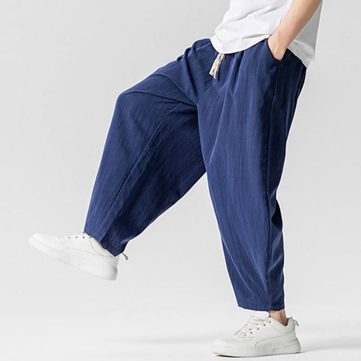 Pantaloni da uomo in cotone alla caviglia con coulisse e tasche, modello Buddha Stones Summer Pure Color - image 6