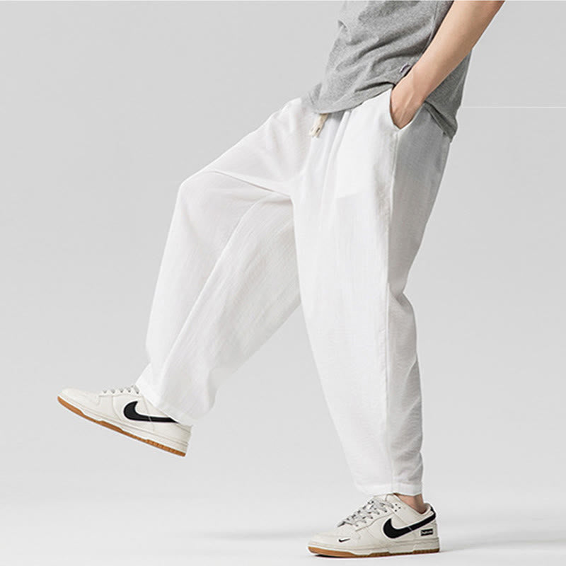 Pantaloni da uomo in cotone alla caviglia con coulisse e tasche, modello Buddha Stones Summer Pure Color - image 19