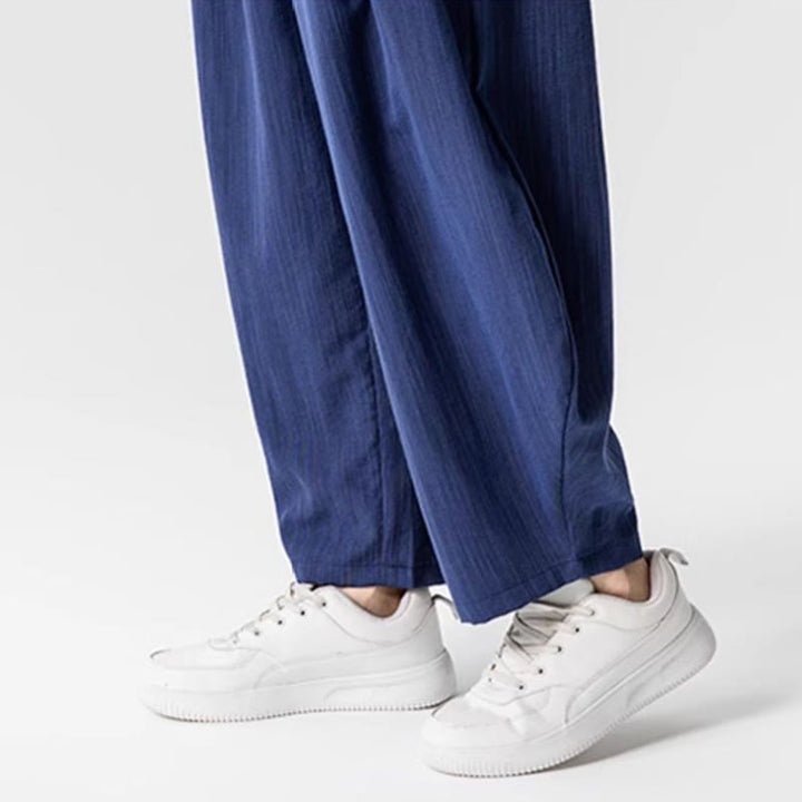 Pantaloni da uomo in cotone alla caviglia con coulisse e tasche, modello Buddha Stones Summer Pure Color - image 10