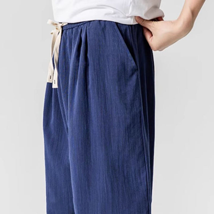 Pantaloni da uomo in cotone alla caviglia con coulisse e tasche, modello Buddha Stones Summer Pure Color - image 9