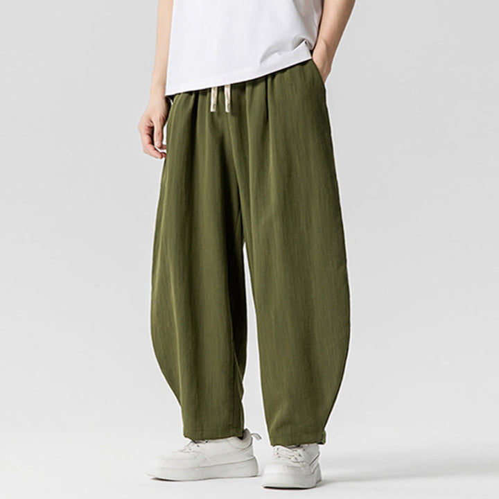 Pantaloni da uomo in cotone alla caviglia con coulisse e tasche, modello Buddha Stones Summer Pure Color - image 21