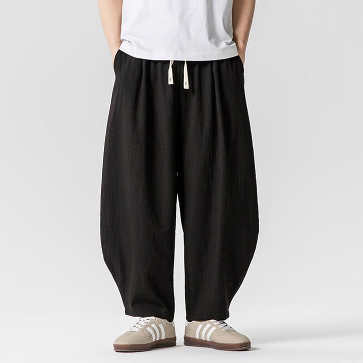 Pantaloni da uomo in cotone alla caviglia con coulisse e tasche, modello Buddha Stones Summer Pure Color - Nero - US/UK/AU46, EU56 (5XL) - image 34