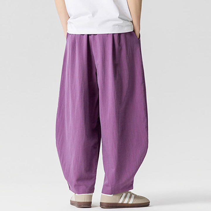 Pantaloni da uomo in cotone alla caviglia con coulisse e tasche, modello Buddha Stones Summer Pure Color - image 29