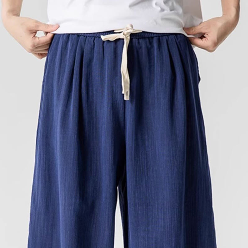 Pantaloni da uomo in cotone alla caviglia con coulisse e tasche, modello Buddha Stones Summer Pure Color - image 7