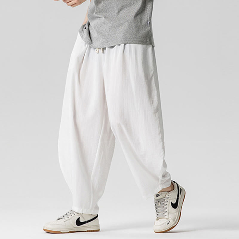 Pantaloni da uomo in cotone alla caviglia con coulisse e tasche, modello Buddha Stones Summer Pure Color - image 17