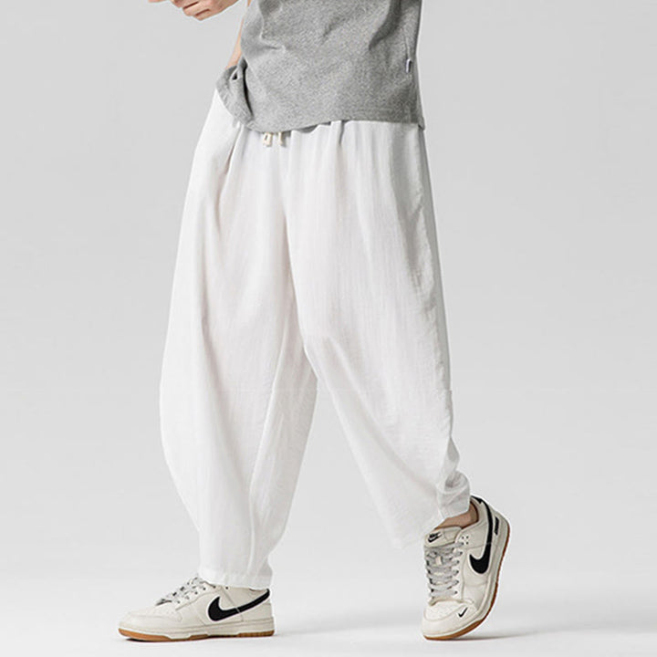 Pantaloni da uomo in cotone alla caviglia con coulisse e tasche, modello Buddha Stones Summer Pure Color - image 17