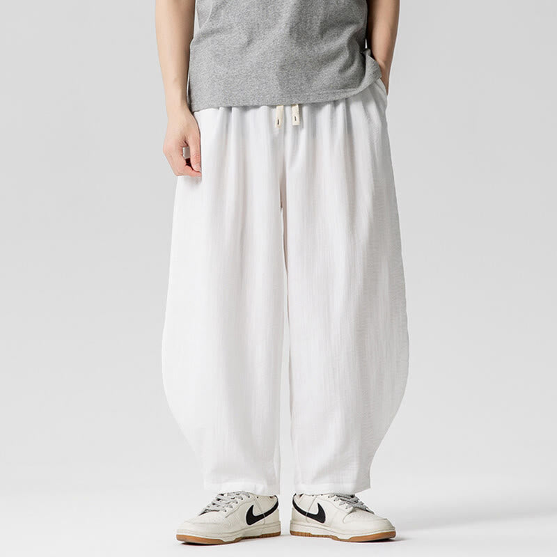 Pantaloni da uomo in cotone alla caviglia con coulisse e tasche, modello Buddha Stones Summer Pure Color - Bianco - US/UK/AU46, EU56 (5XL) - image 12