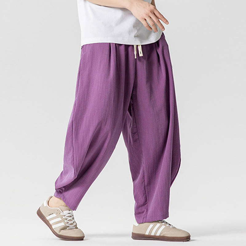 Pantaloni da uomo in cotone alla caviglia con coulisse e tasche, modello Buddha Stones Summer Pure Color - image 31