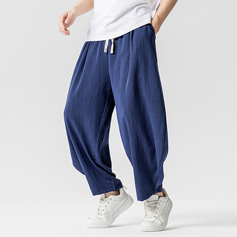 Pantaloni da uomo in cotone alla caviglia con coulisse e tasche, modello Buddha Stones Summer Pure Color - image 5