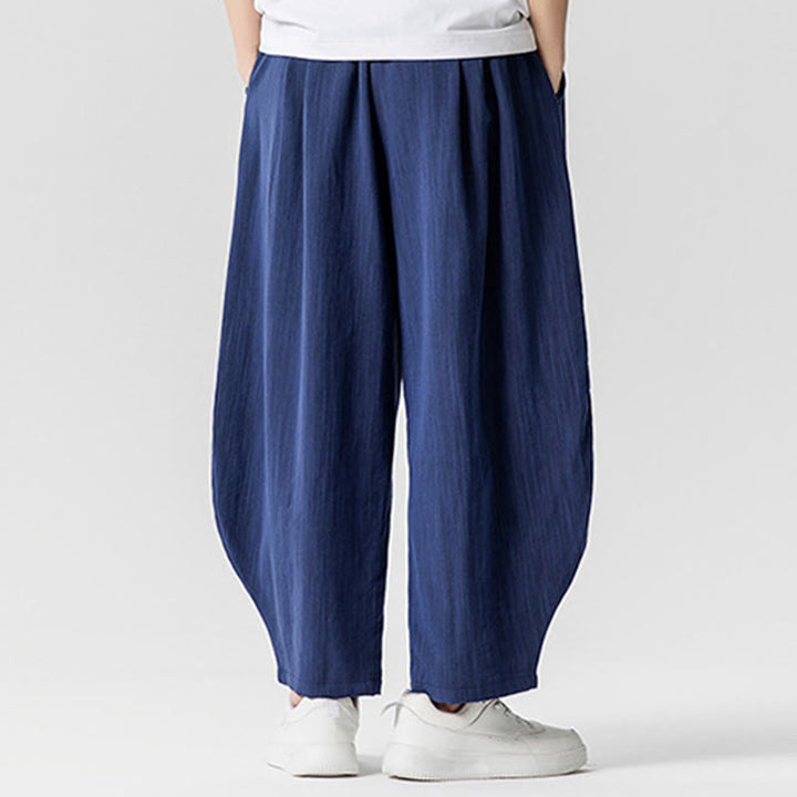 Pantaloni da uomo in cotone alla caviglia con coulisse e tasche, modello Buddha Stones Summer Pure Color - image 2