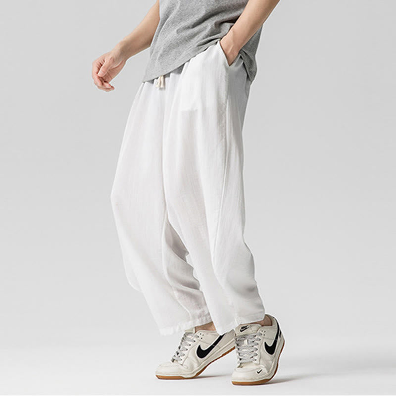 Pantaloni da uomo in cotone alla caviglia con coulisse e tasche, modello Buddha Stones Summer Pure Color - image 18