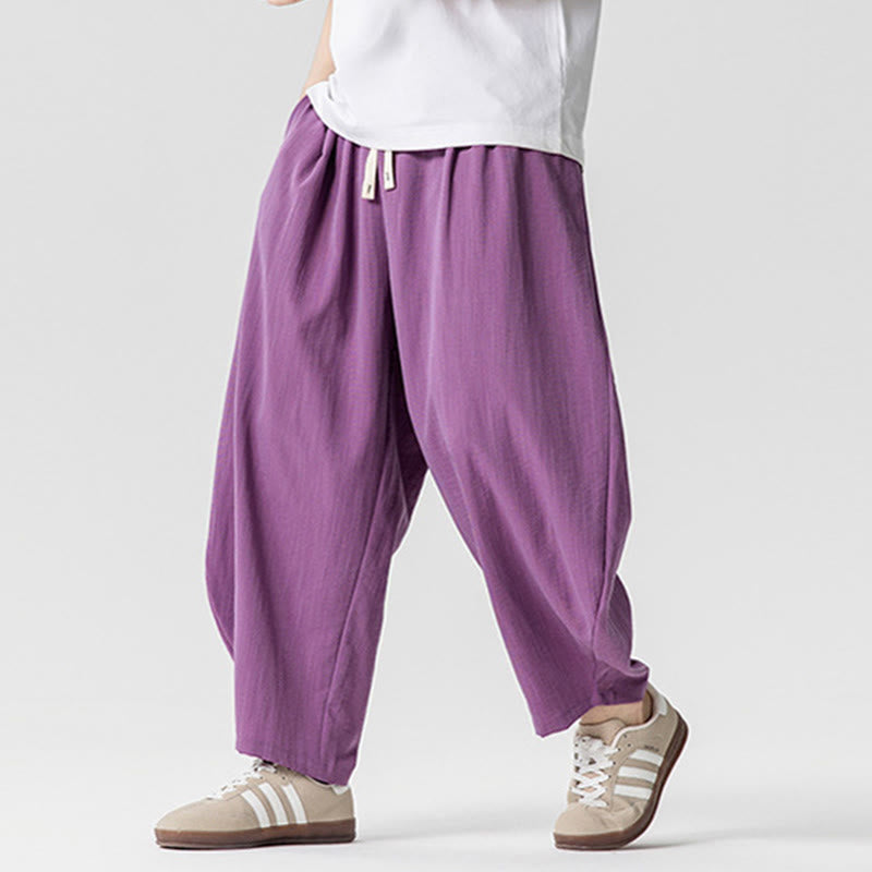 Pantaloni da uomo in cotone alla caviglia con coulisse e tasche, modello Buddha Stones Summer Pure Color - image 30