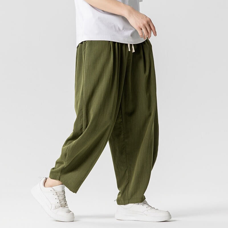 Pantaloni da uomo in cotone alla caviglia con coulisse e tasche, modello Buddha Stones Summer Pure Color - image 24