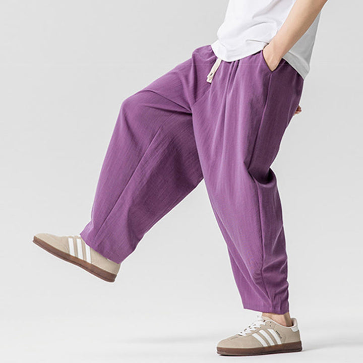 Pantaloni da uomo in cotone alla caviglia con coulisse e tasche, modello Buddha Stones Summer Pure Color - image 33