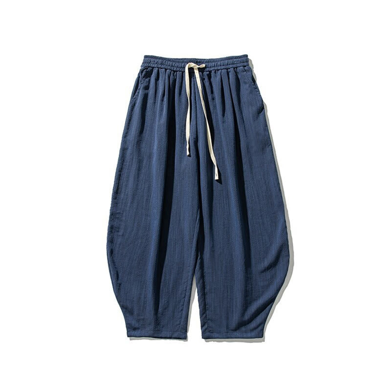 Pantaloni da uomo in cotone alla caviglia con coulisse e tasche, modello Buddha Stones Summer Pure Color - image 11