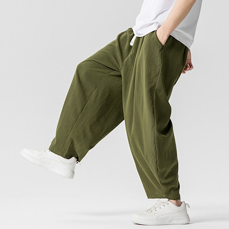 Pantaloni da uomo in cotone alla caviglia con coulisse e tasche, modello Buddha Stones Summer Pure Color - image 26