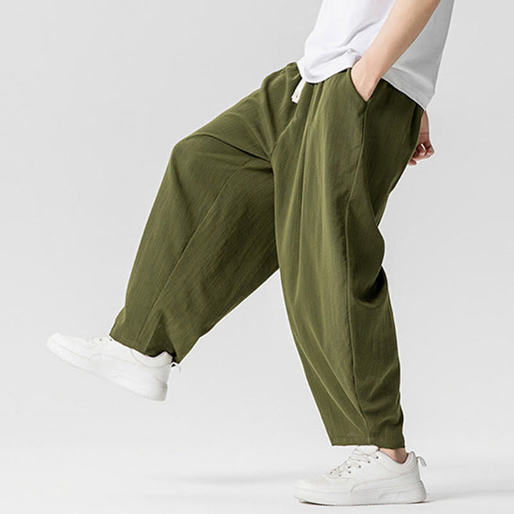 Pantaloni da uomo in cotone alla caviglia con coulisse e tasche, modello Buddha Stones Summer Pure Color - image 26