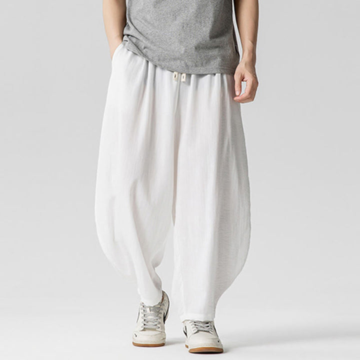 Pantaloni da uomo in cotone alla caviglia con coulisse e tasche, modello Buddha Stones Summer Pure Color - image 14