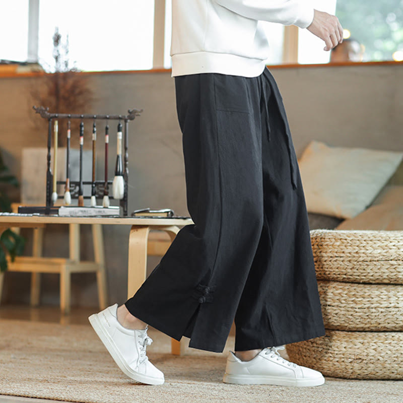 Pantaloni larghi da uomo in cotone con tasche, coulisse, bottoni cinesi e rana, modello Buddha Stones Fall - image 17