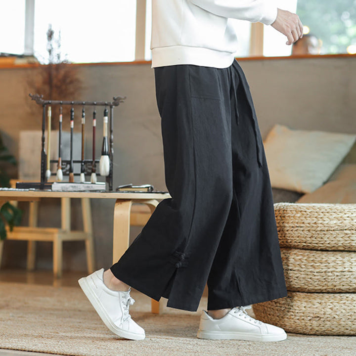 Pantaloni larghi da uomo in cotone con tasche, coulisse, bottoni cinesi e rana, modello Buddha Stones Fall - image 17