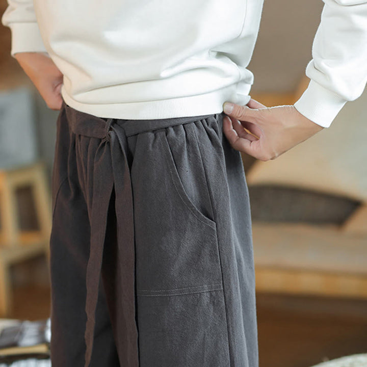 Pantaloni larghi da uomo in cotone con tasche, coulisse, bottoni cinesi e rana, modello Buddha Stones Fall - image 11