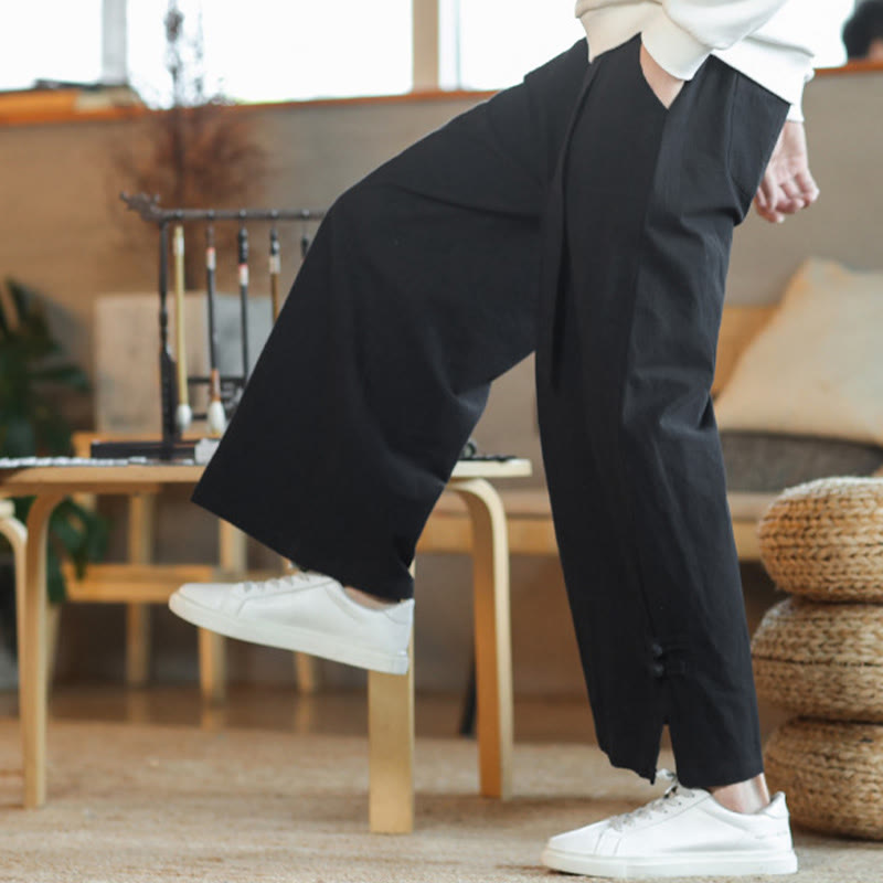 Pantaloni larghi da uomo in cotone con tasche, coulisse, bottoni cinesi e rana, modello Buddha Stones Fall - image 19