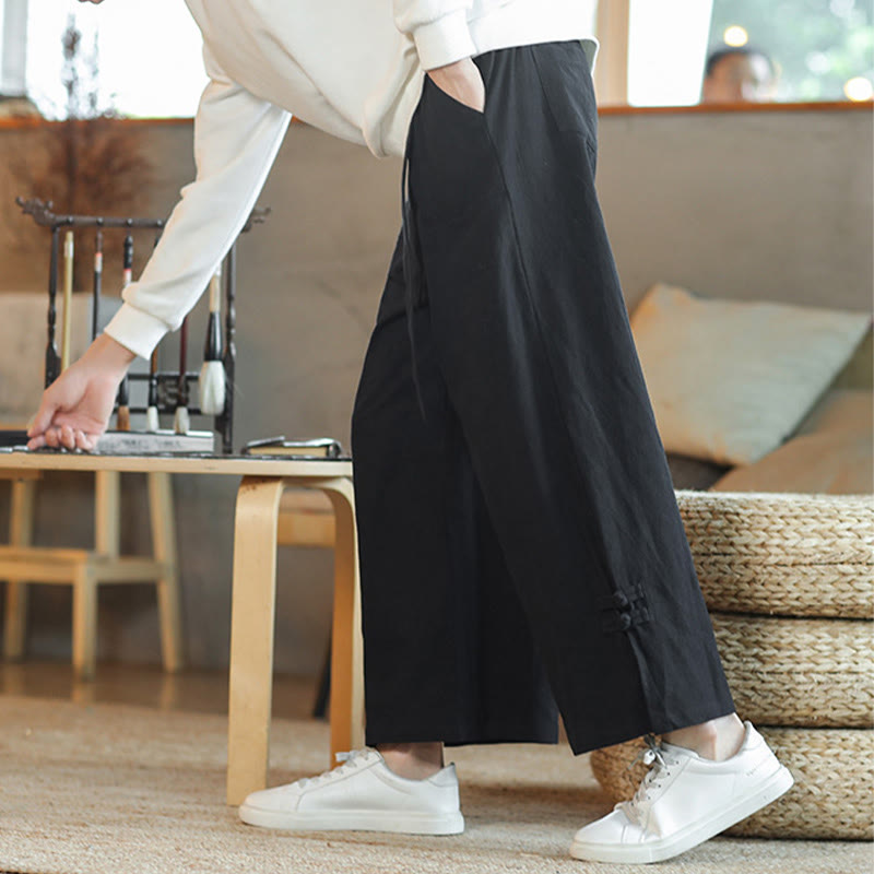 Pantaloni larghi da uomo in cotone con tasche, coulisse, bottoni cinesi e rana, modello Buddha Stones Fall - image 20