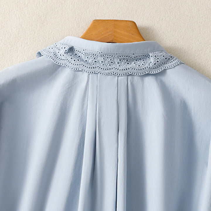 Buddha Stones Camicia casual da donna in cotone con revers in pizzo e maniche lunghe - image 3