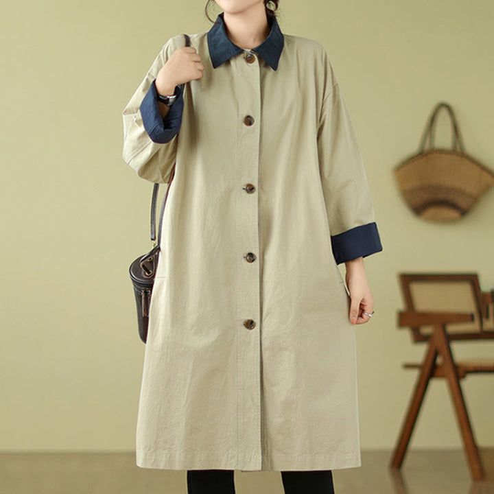 Cappotto da donna in cotone con tasche e bottoni colorati con Buddha Stones - image 3