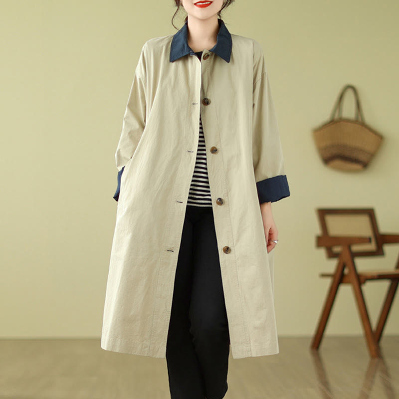 Cappotto da donna in cotone con tasche e bottoni colorati con Buddha Stones - Beige - US12, UK/AU16, EU44 (XL) - image 0