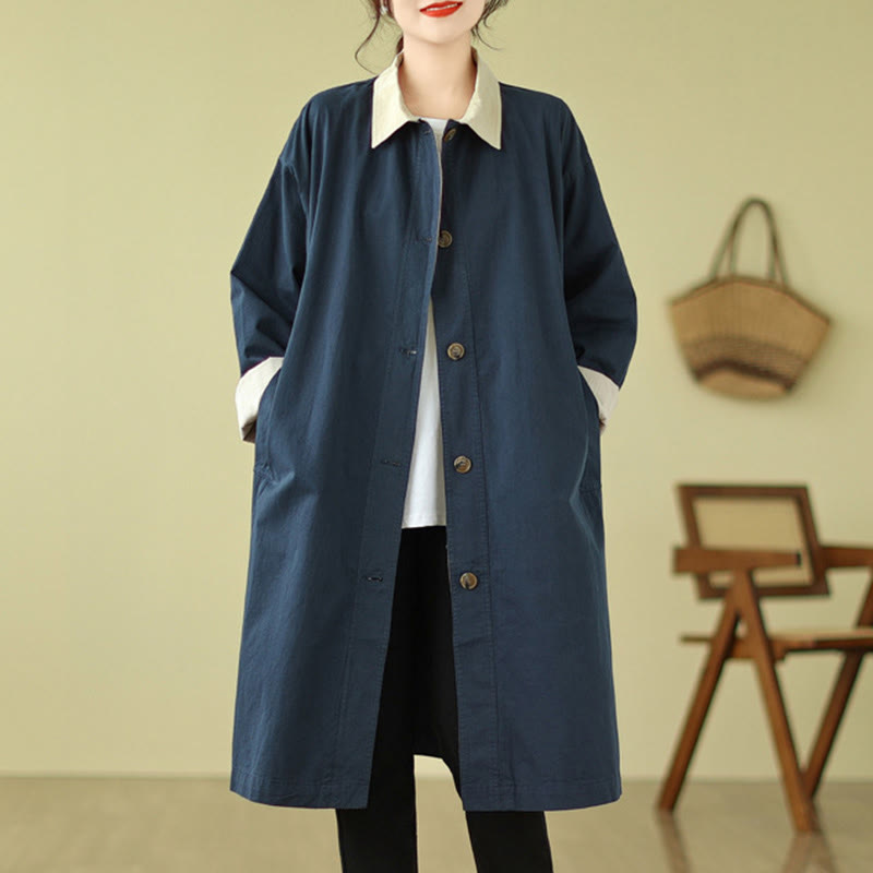 Cappotto da donna in cotone con tasche e bottoni colorati con Buddha Stones - Blu notte - US12, UK/AU16, EU44 (XL) - image 5