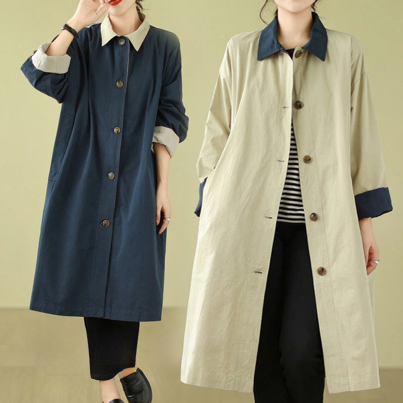 Cappotto da donna in cotone con tasche e bottoni colorati con Buddha Stones - image 10
