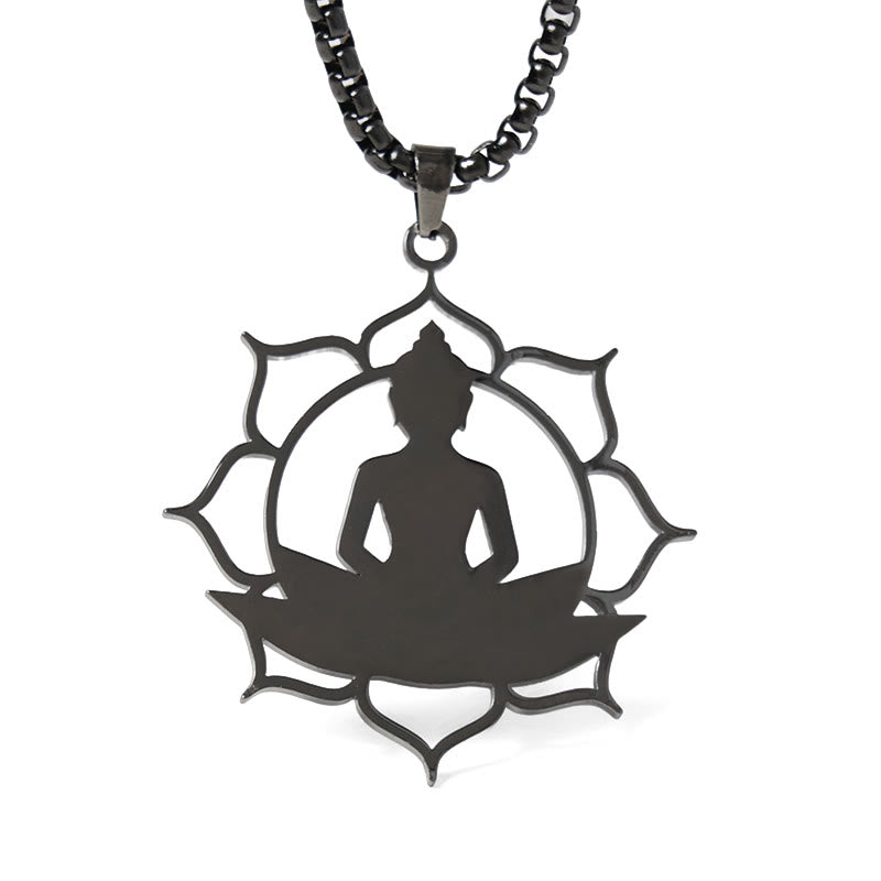 Collana con ciondolo dell'illuminazione in acciaio inossidabile con design vintage Buddha Stones Buddha seduto sul loto di Buddha - image 18