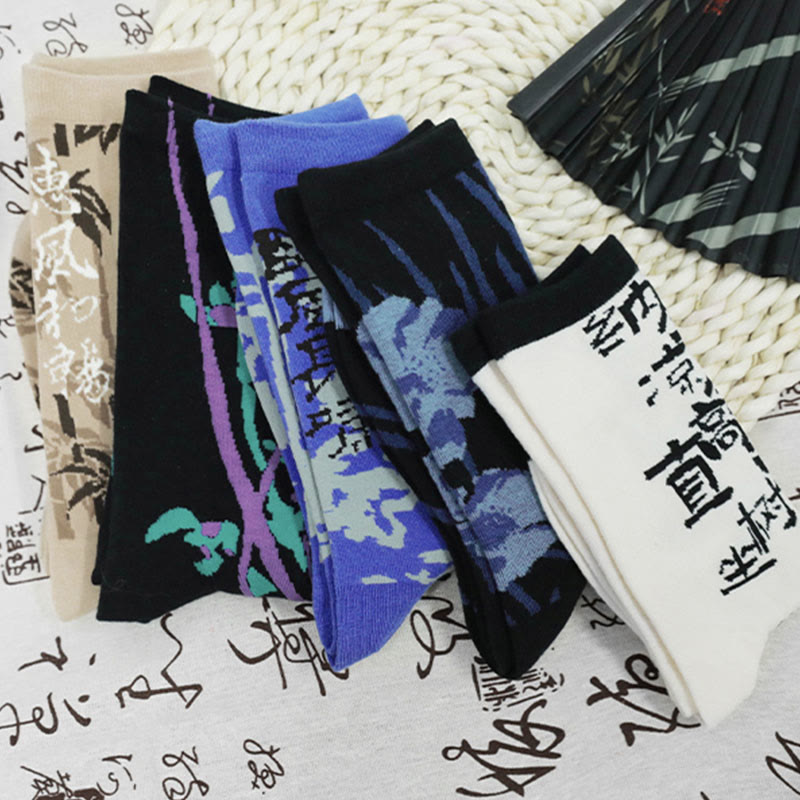 Calzini da donna in cotone micro con motivo floreale e calligrafia cinese Buddha Stones - image 33