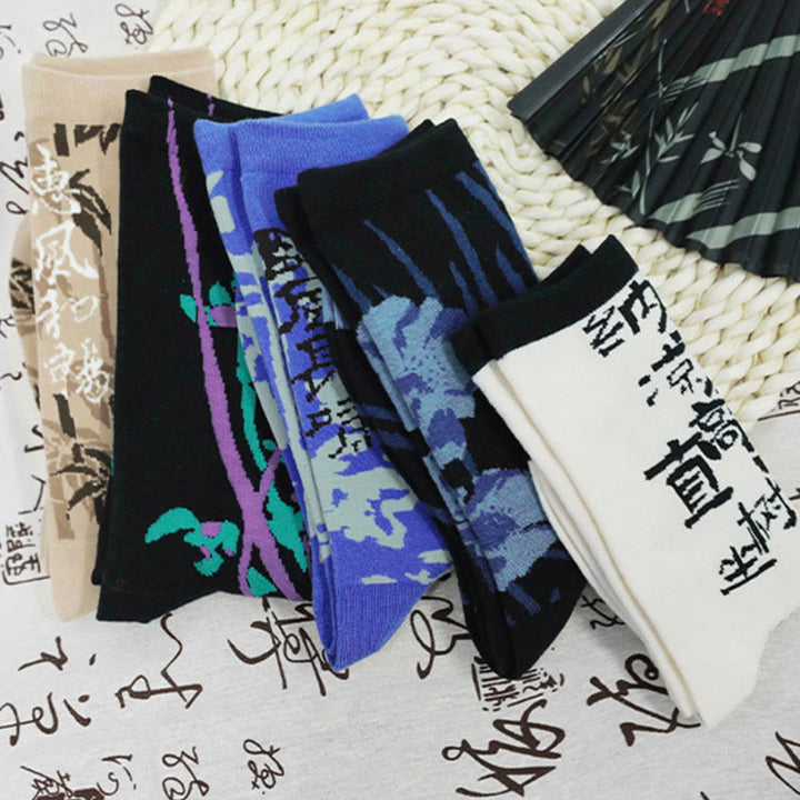 Calzini da donna in cotone micro con motivo floreale e calligrafia cinese Buddha Stones - image 33