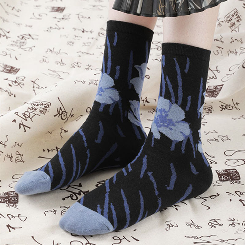 Calzini da donna in cotone micro con motivo floreale e calligrafia cinese Buddha Stones - image 18