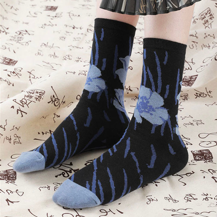 Calzini da donna in cotone micro con motivo floreale e calligrafia cinese Buddha Stones - image 18